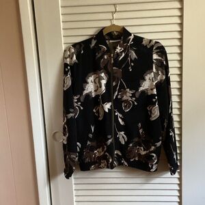Susan Graver Black and Brown Floral Bomber Jacket